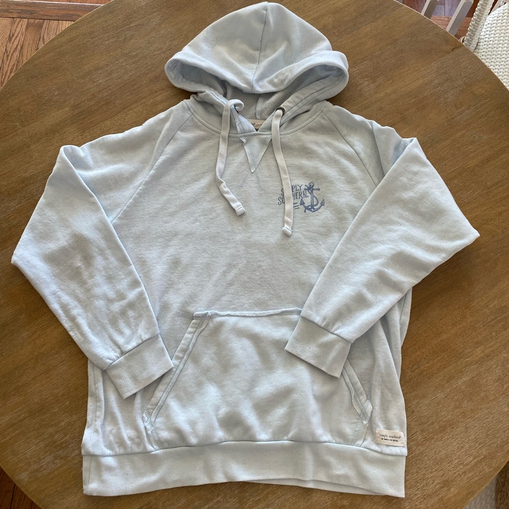 Simply Southern Unisex Light Blue Pullover Hoodie with Anchor Emblem